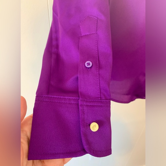 NWT Lauren Ralph Lauren Black Label Purple Satin Blouse PS Petite Small - Picture 5 of 7
